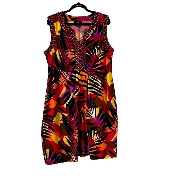 Alfani Woman rich color print sleeveless stretch notch neck dress 2X - Picture 1 of 10